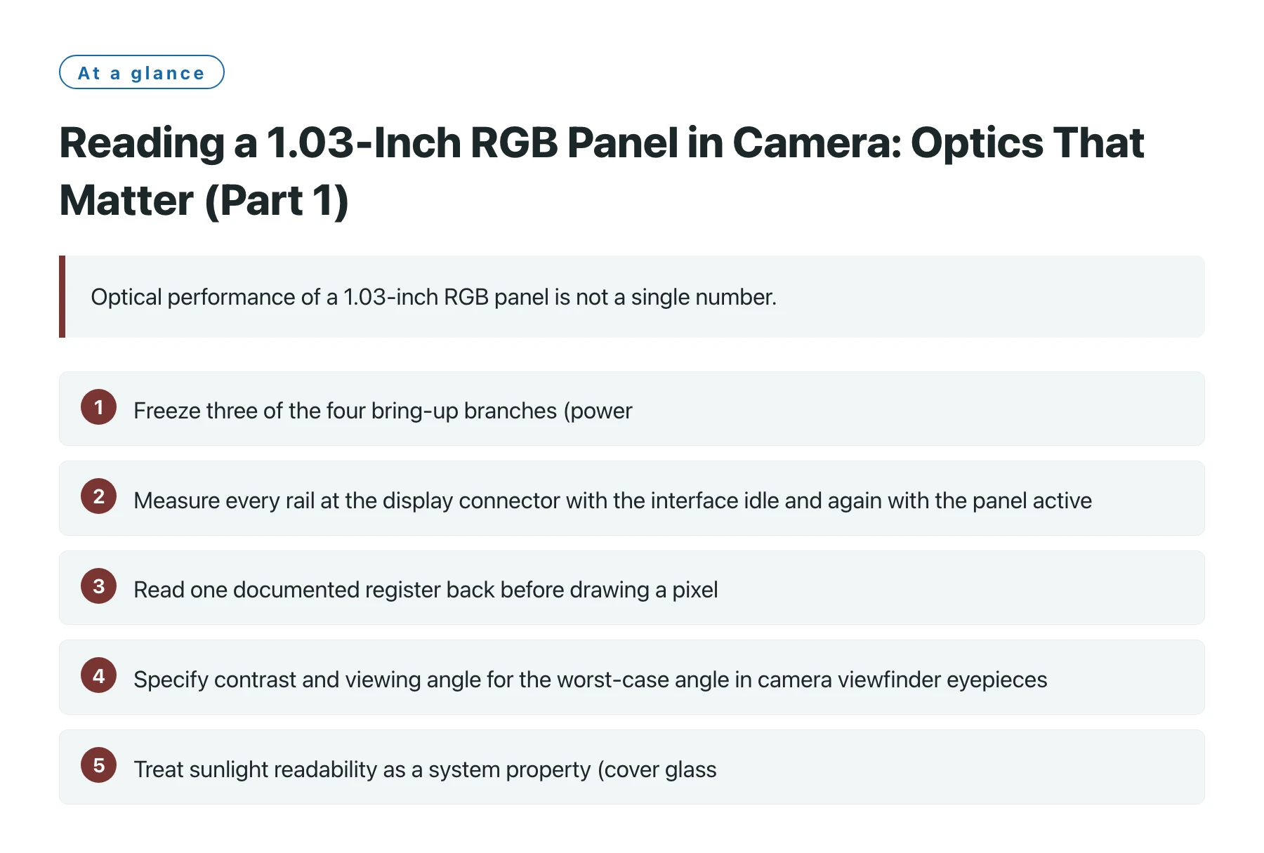 Reading a 1.03-Inch RGB Panel in Camera: Optics That Matter (Part 1)——全文要点速览